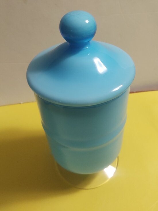 10" Gunnar Ander Design  Encased Blue/Turquoise Opaline Art Glass Jar Lidded - Picture 1 of 16